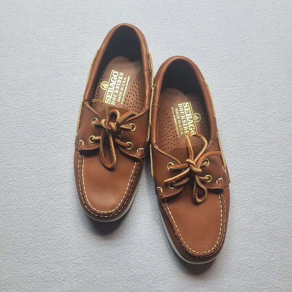 Sebago Docksides Boat Shoes Mens 6 Brown Excellent Leather Made in USA Loafers